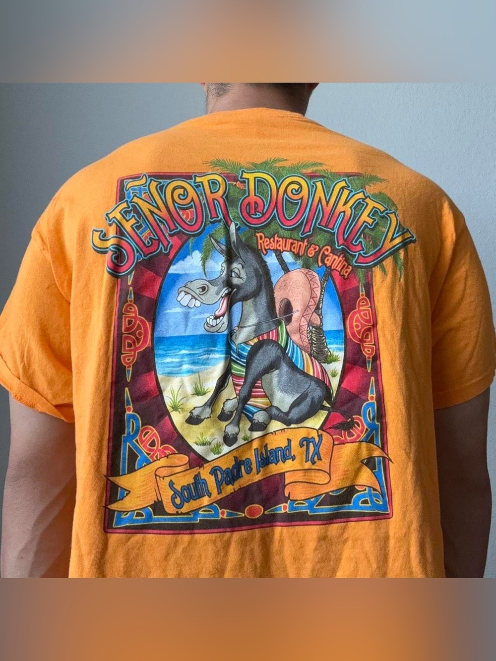Vintage 2000s Texas Senor Donkey Graphics Orange Tee Shirt Y2K